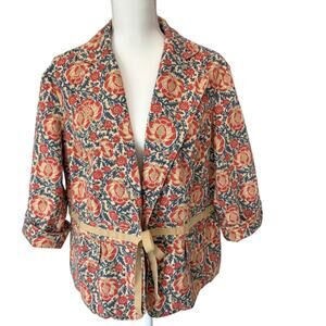 LIZ CLAIBORNE Blazer Womens 14W Floral Natural Boho Cottagecore